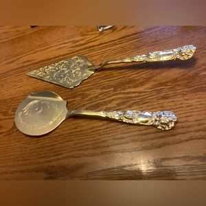 Vintage Golden Silver-plated Set of 2 Serving Pieces, WA Italy, Rose Pat…
